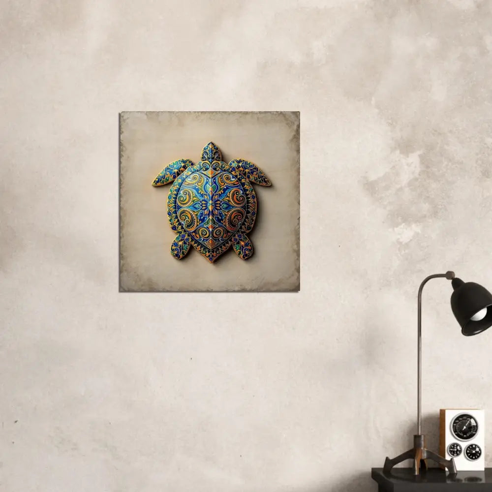 Ornate turtle wall art wood print featuring intricate shell patterns and natural design