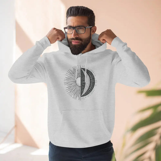 White hooded sweatshirt with sun and moon graphic for stylish everyday wear