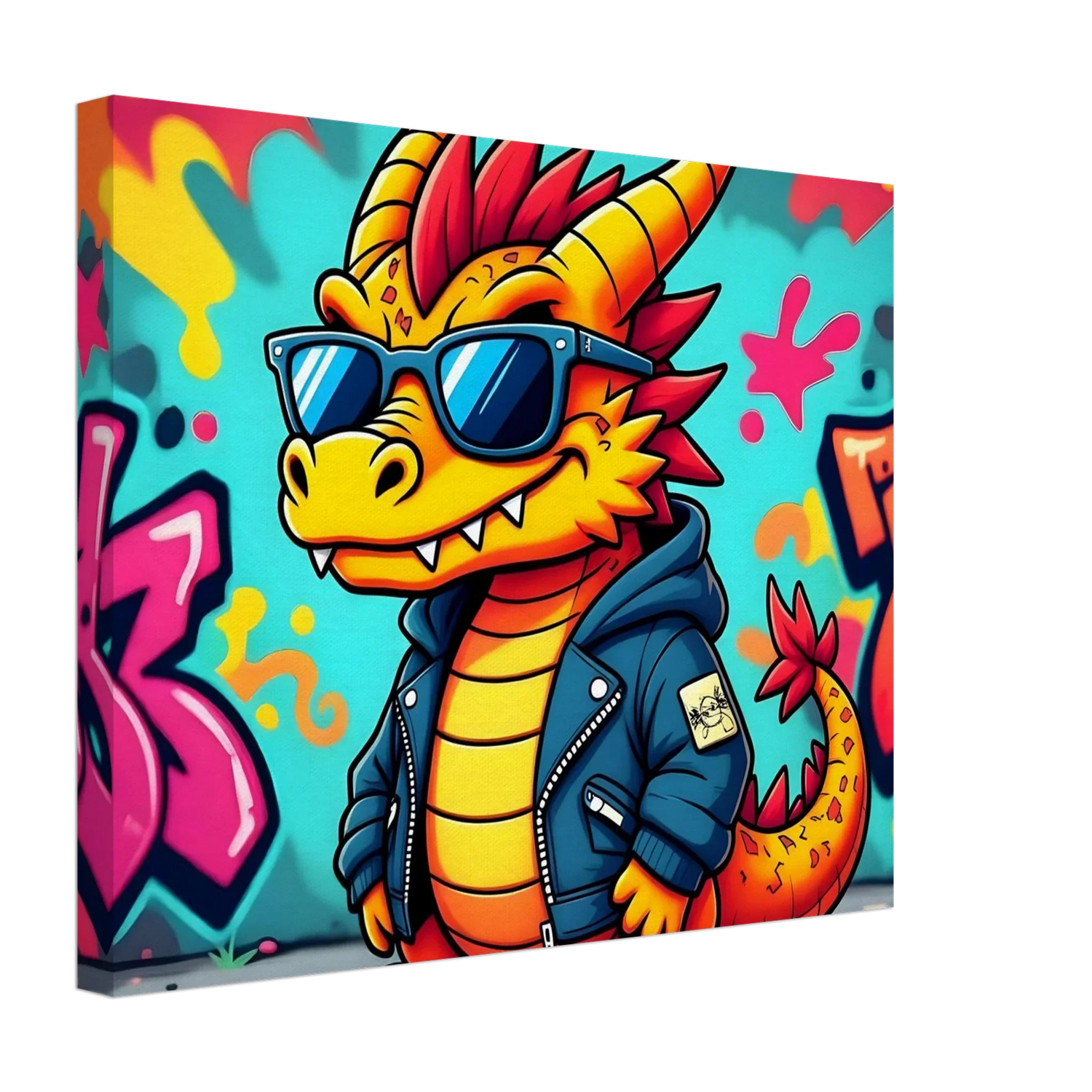 Cool cartoon dragon wearing a jacket, perfect for Canvas Prints collection