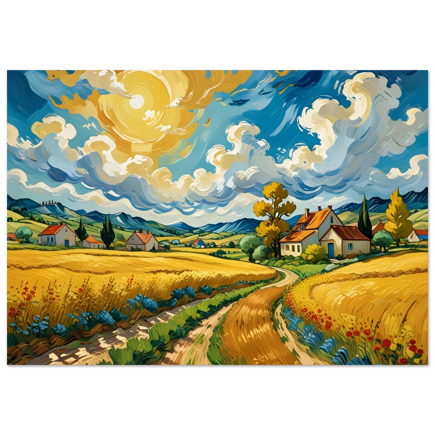 Vibrant countryside painting from Fine Art Posters collection showcasing colorful rural scenery