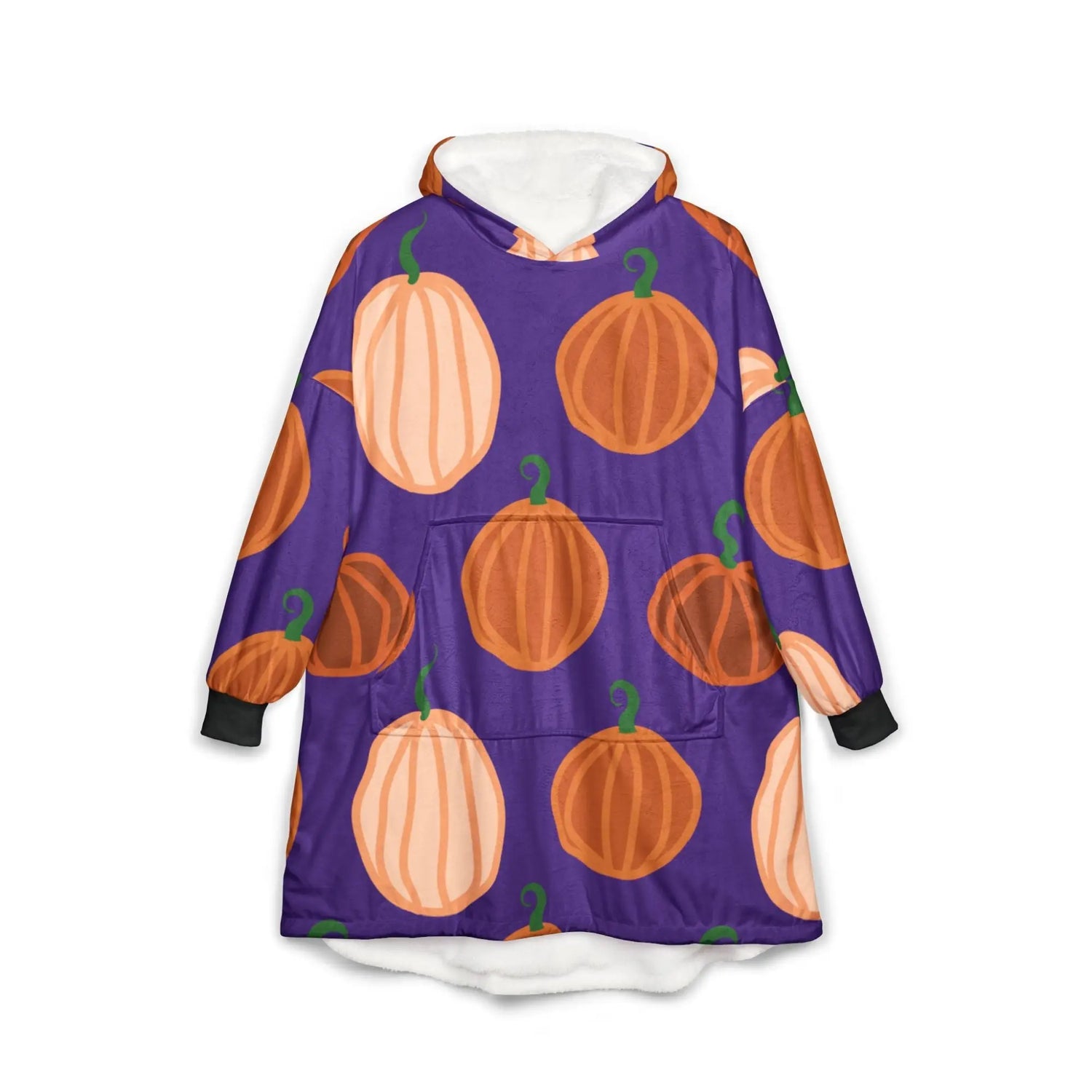 Purple oversized hooded blanket with pumpkin pattern and front pocket in Halloween Collection