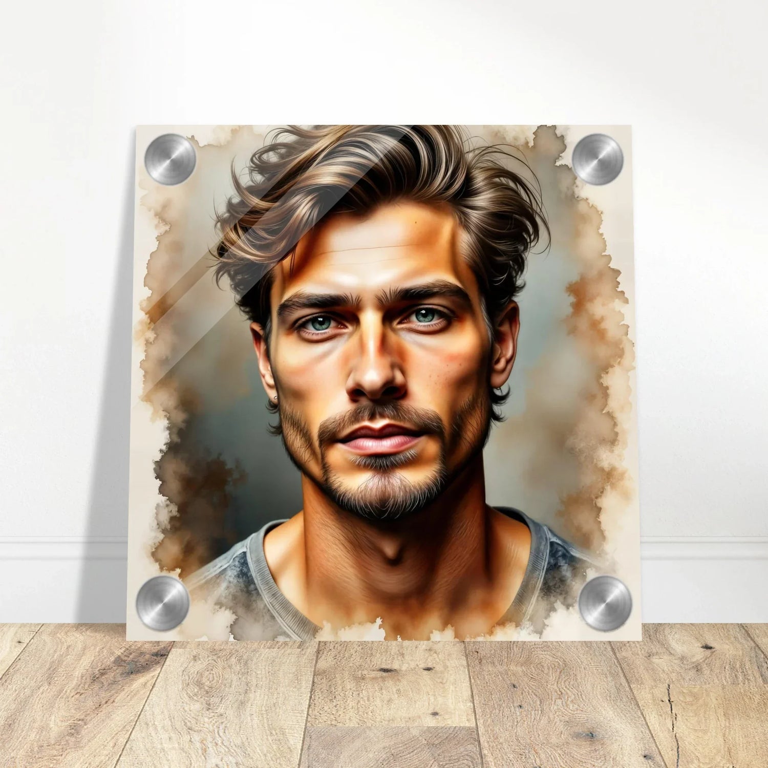 Acrylic print of a handsome man with styled hair and beard from The Portraits Collection PixiOnyx