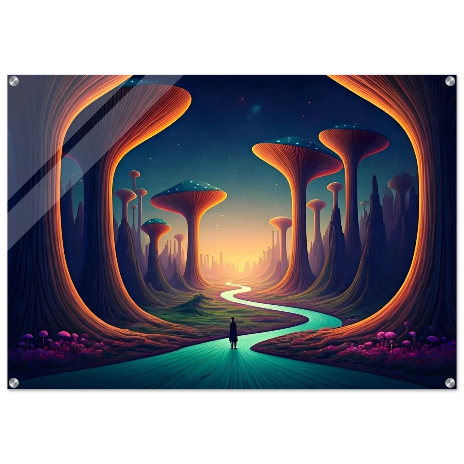 Surreal landscape with mushroom-like trees in Trippy & Psychedelic Vibes collection