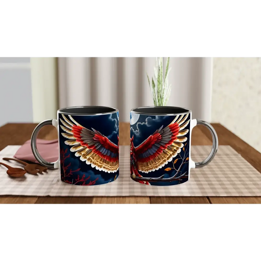 Two 11oz ceramic mugs with eagle and crimson wings design from PixiOnyx Celestial Sipper