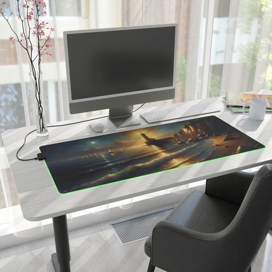 LED Gaming Mouse Pad – Beacon of the Quiet Tide | PixiOnyx Desktop Painterly Glowscape