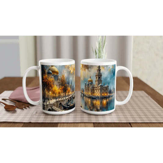 15oz ceramic mug with scenic artwork, Echoes of Gold and Sky, PixiOnyx stunner