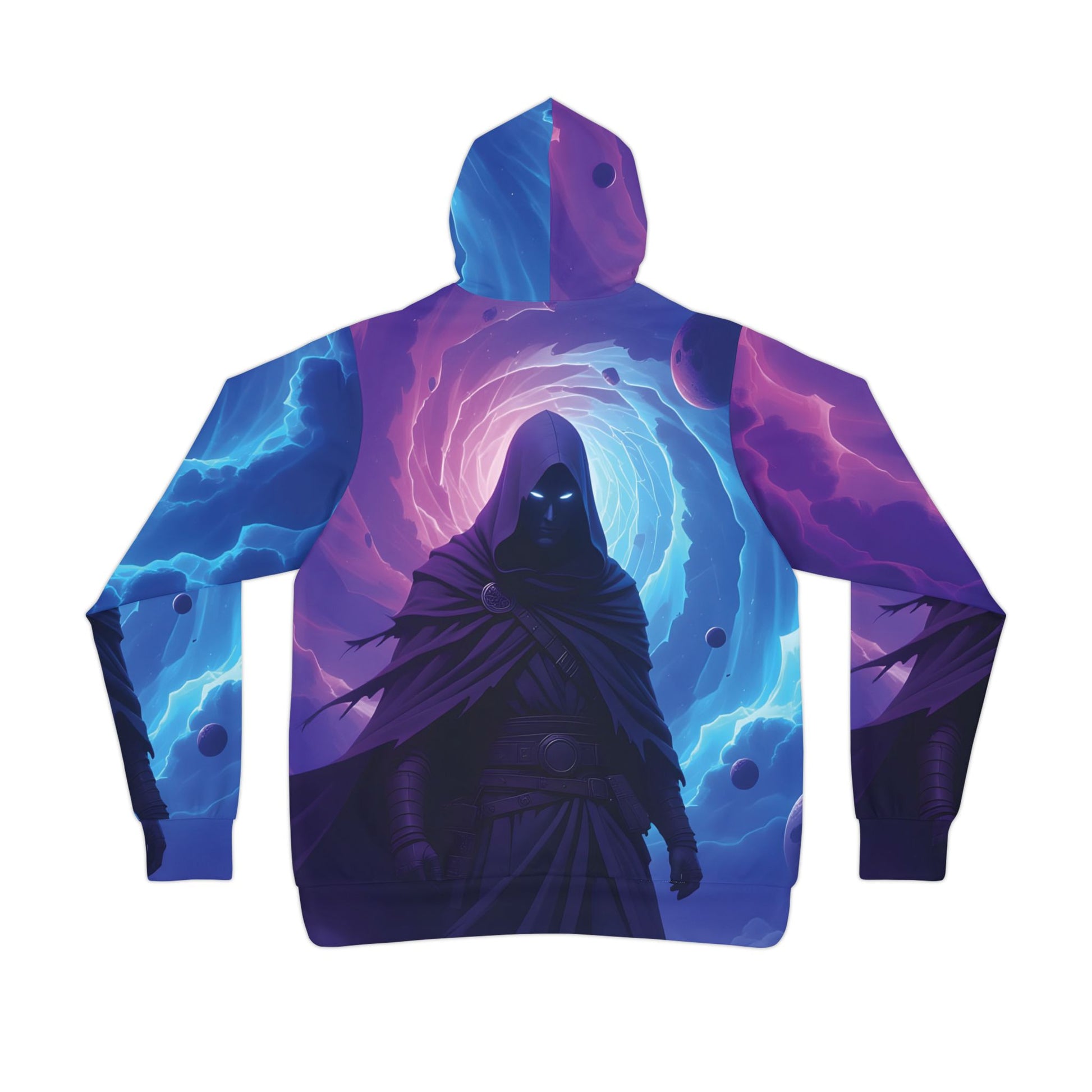 Hooded sweatshirt featuring a cosmic reaper design, perfect for festivals and streetwear