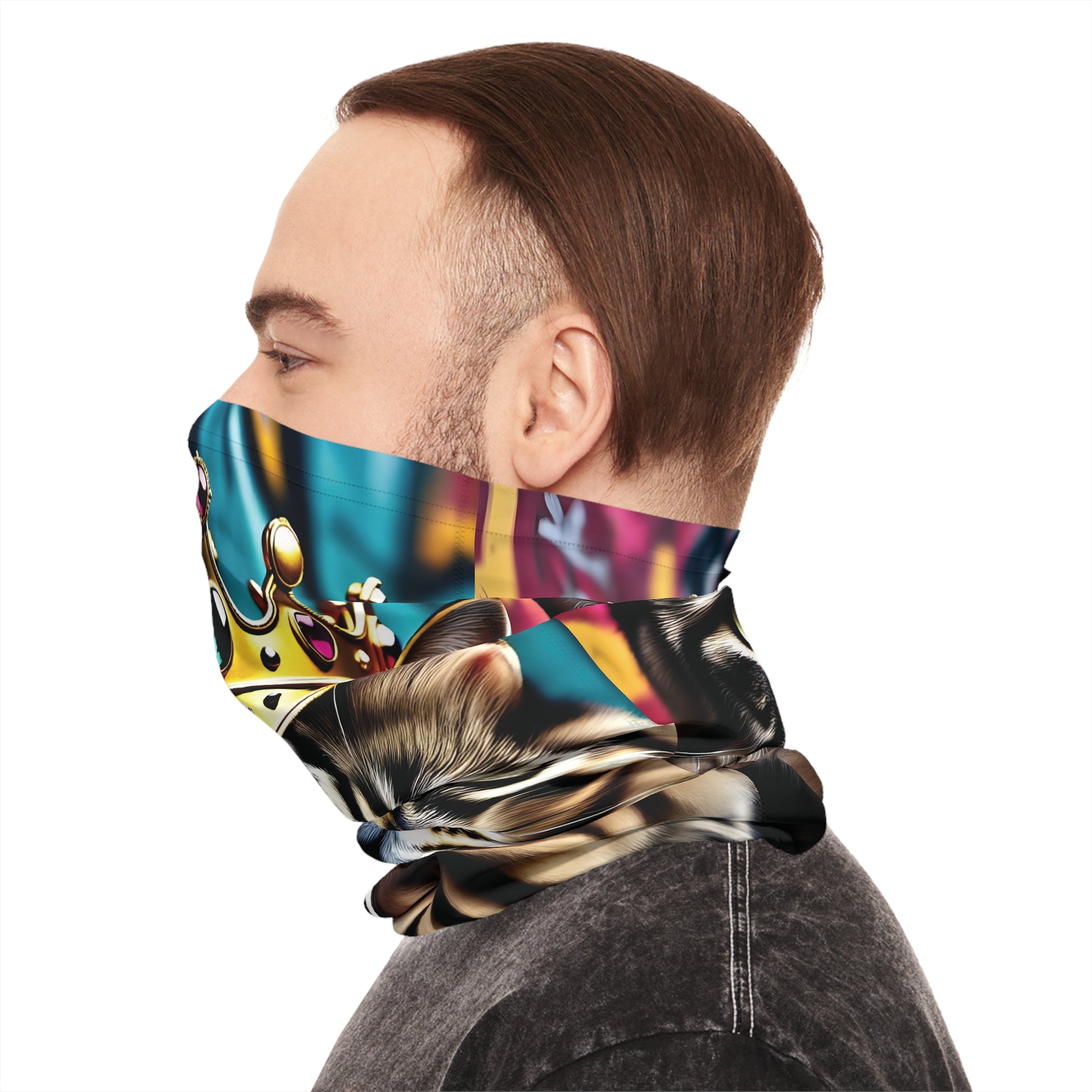 Cat-themed neck gaiter from Crown Meowjesty PixiOnyx Urban Regal Wrap product line