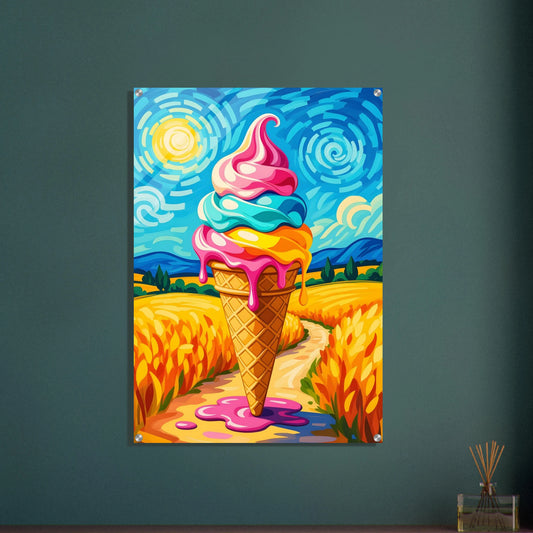 Colorful ice cream cone painting for Acrylic Print Sunlit Swirl of Pastoral Chaos PixiOnyx