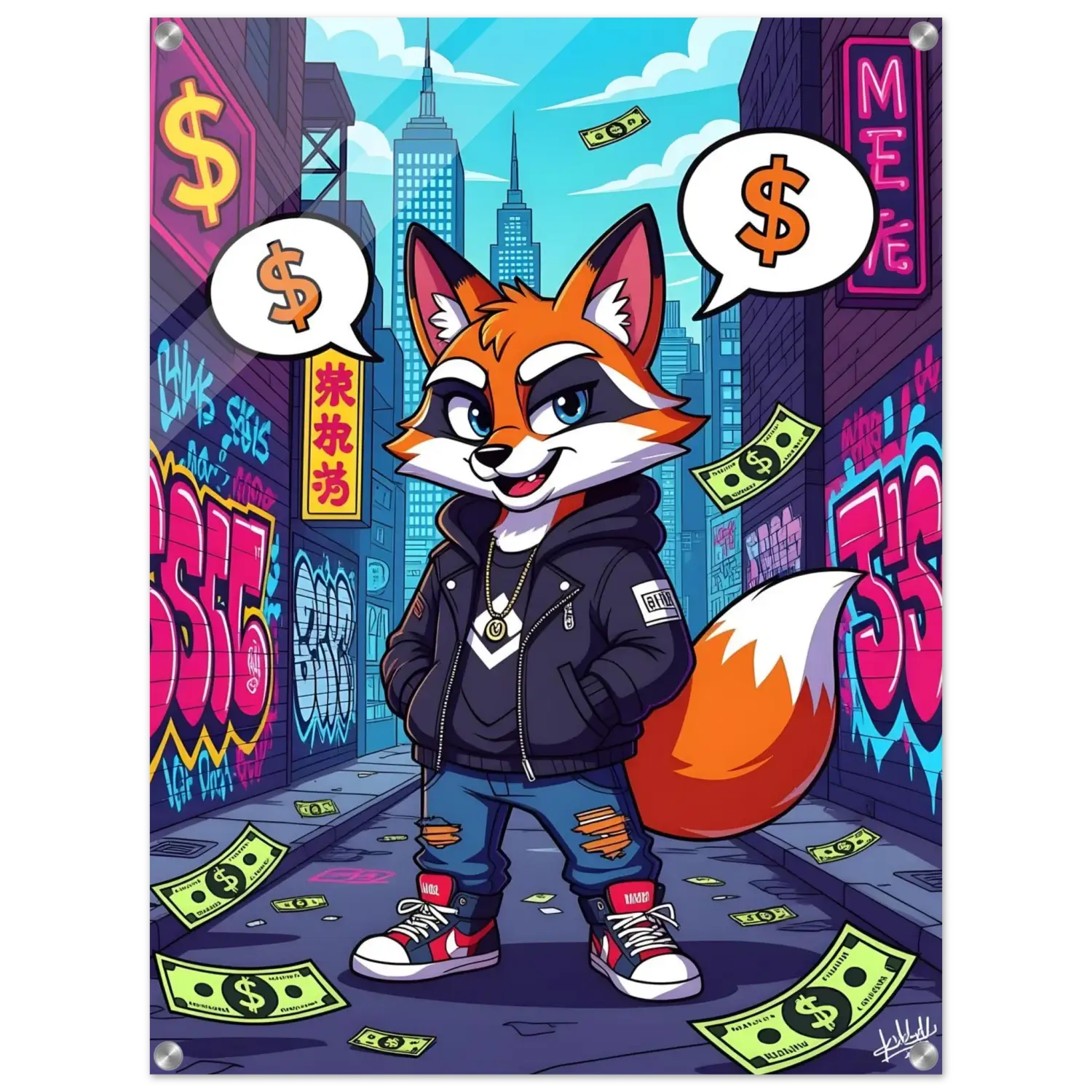 Elevate Your Space with PixiOnyx’s Street Hustle Fox Acrylic Print