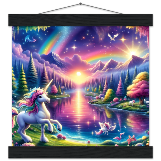 Fantasy unicorn landscape wall hanging poster with magnetic frame for magical wall decor
