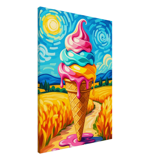 Colorful ice cream cone painting on PixiOnyx Playful Canvas Sunlit Swirl of Pastoral Chaos
