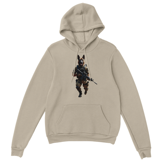 Beige Unisex Hoodie featuring Dog Soldier Graphic from PixiOnyx Urban Tactical Wear