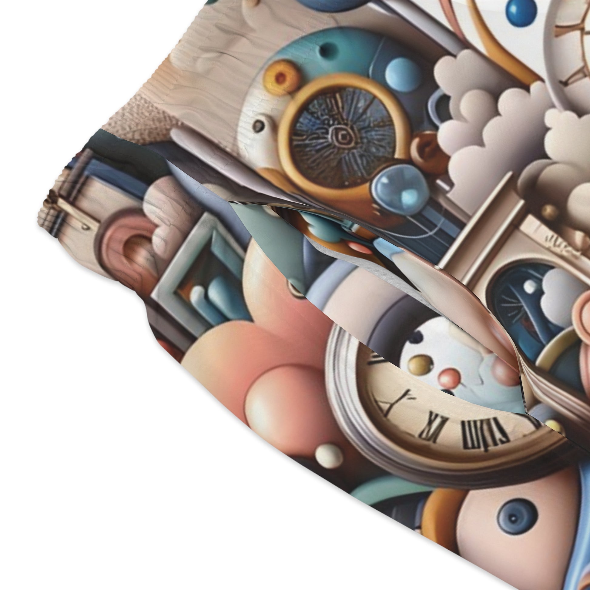Surreal clockwork-themed fabric for Pastel Mechanica Swim Trunks by PixiOnyx Beachwear