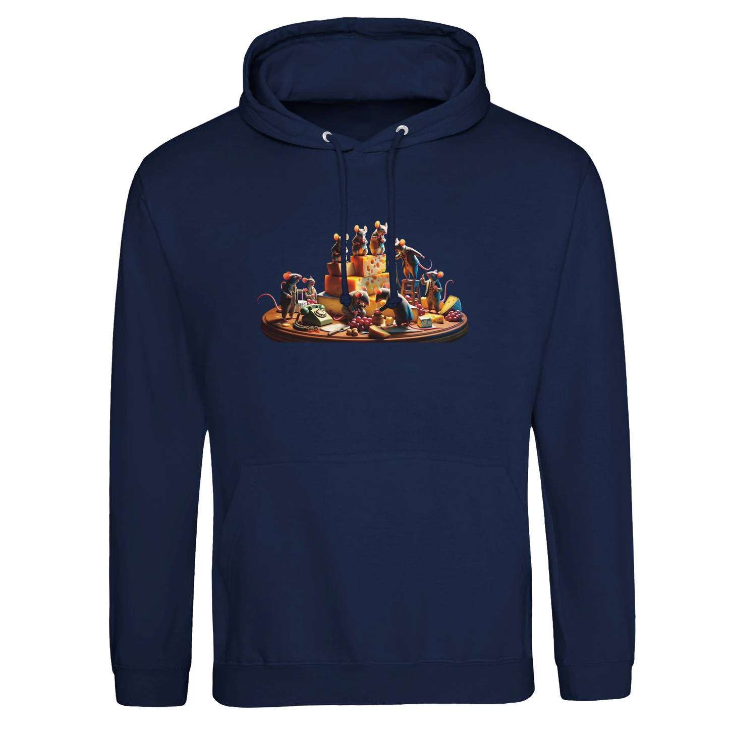 Navy blue unisex hoodie with mouse-themed graphic from PixiOnyx Rodents in Revolt collection