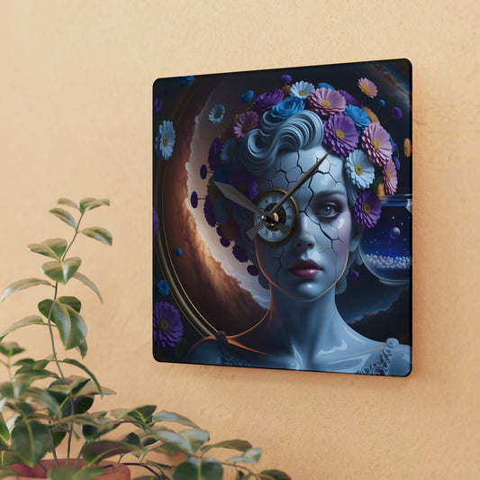 Acrylic Wall Clock – Fractured Time | PixiOnyx Surreal Fantasy Nature Clock