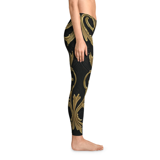 Elegant black leggings with gold baroque pattern from PixiOnyx Active Collection