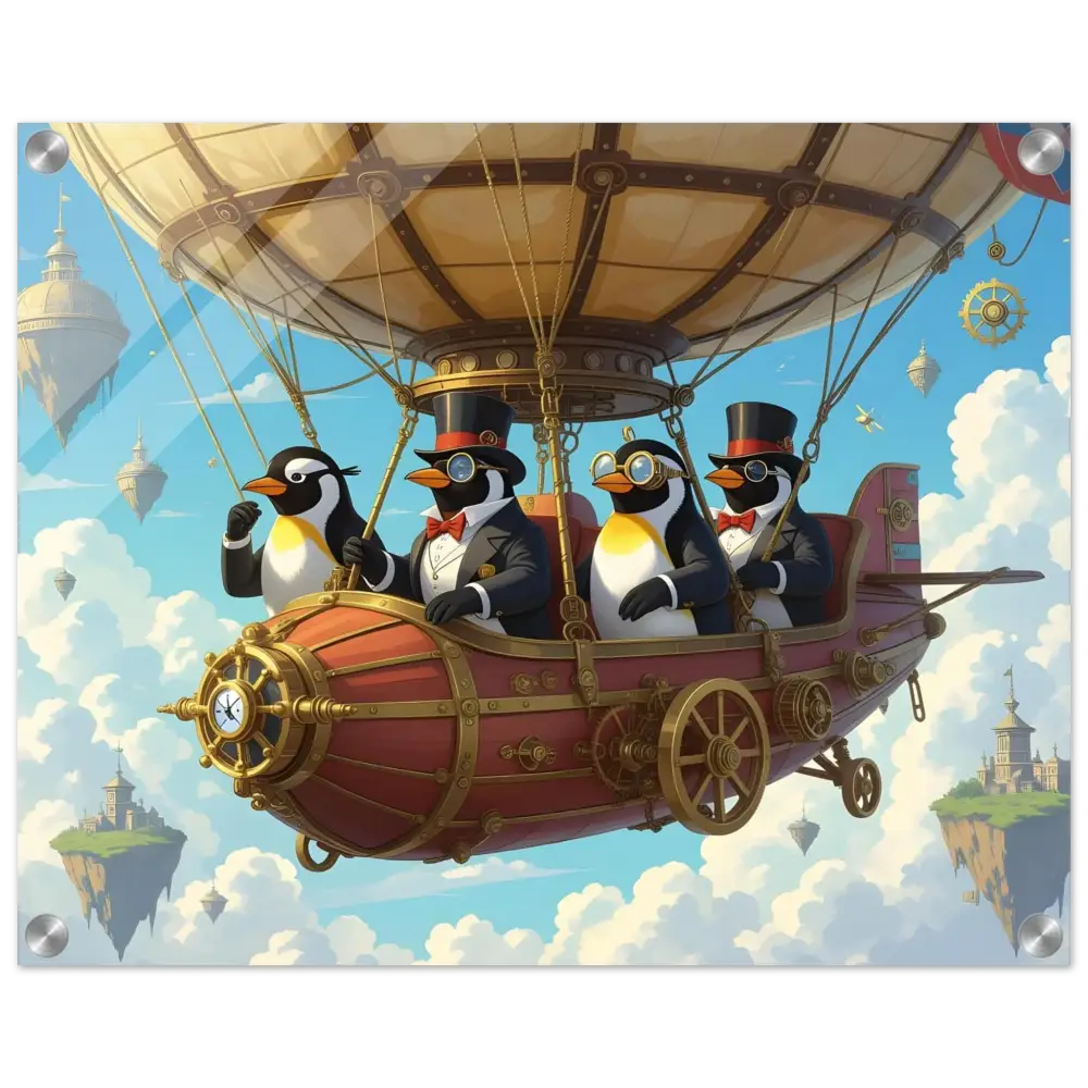 Steampunk penguin airship acrylic art from PixiOnyx Crystal Skies Edition