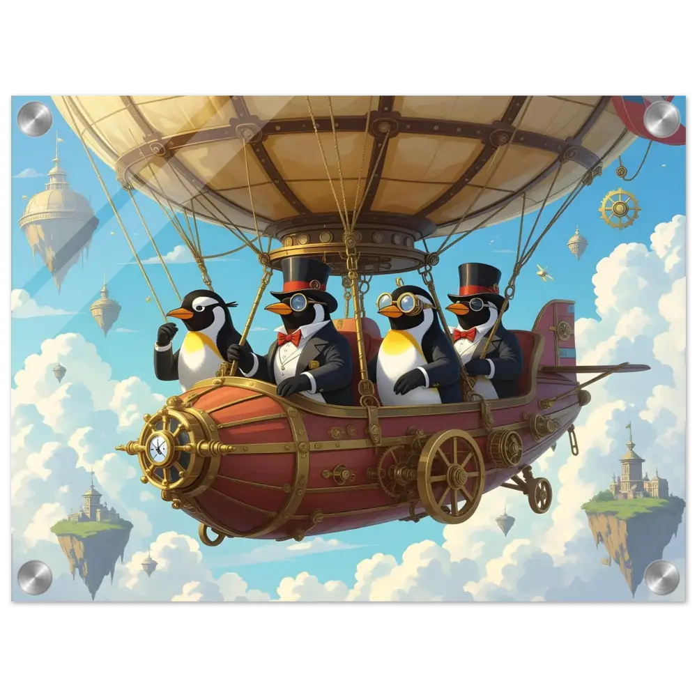 Steampunk penguin airship artwork for Acrylic Art Penguin Zeppelin Society PixiOnyx Crystal Skies Edition
