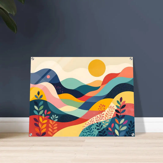 Colorful abstract landscape art acrylic print for Luxe Nature decor by PixiOnyx