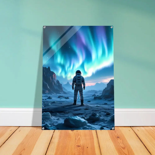 Acrylic print of an astronaut under the aurora for PixiOnyx Lucid Ice Edition