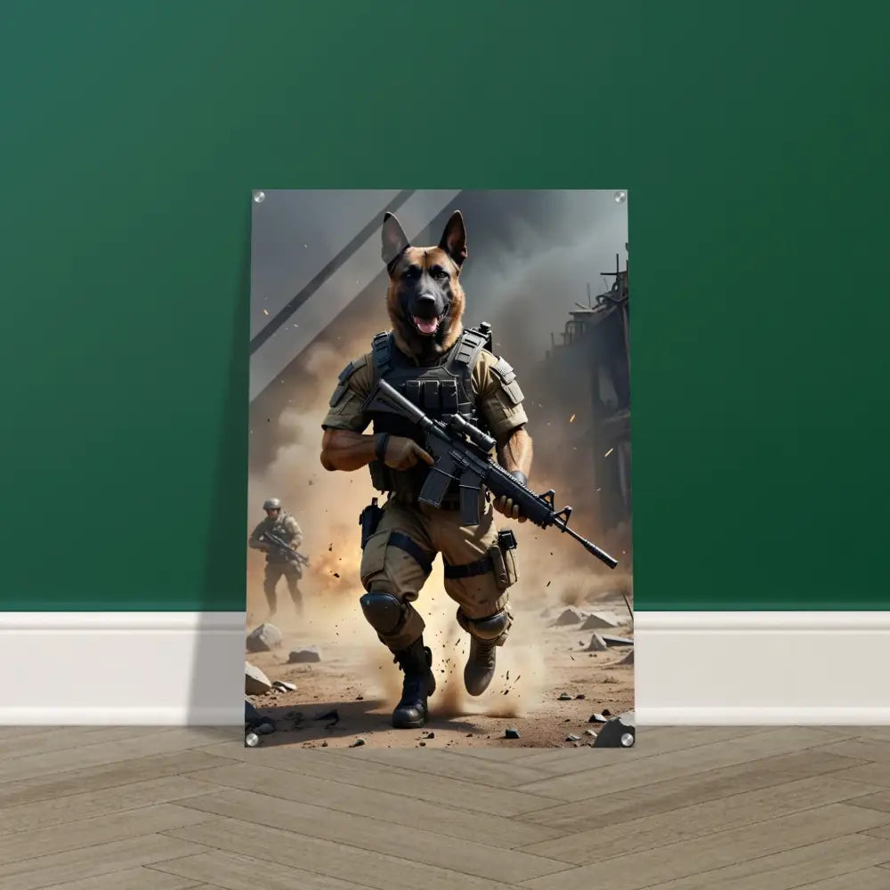 German Shepherd soldier poster Acrylic Print Battlehound Vanguard PixiOnyx Crystal Precision