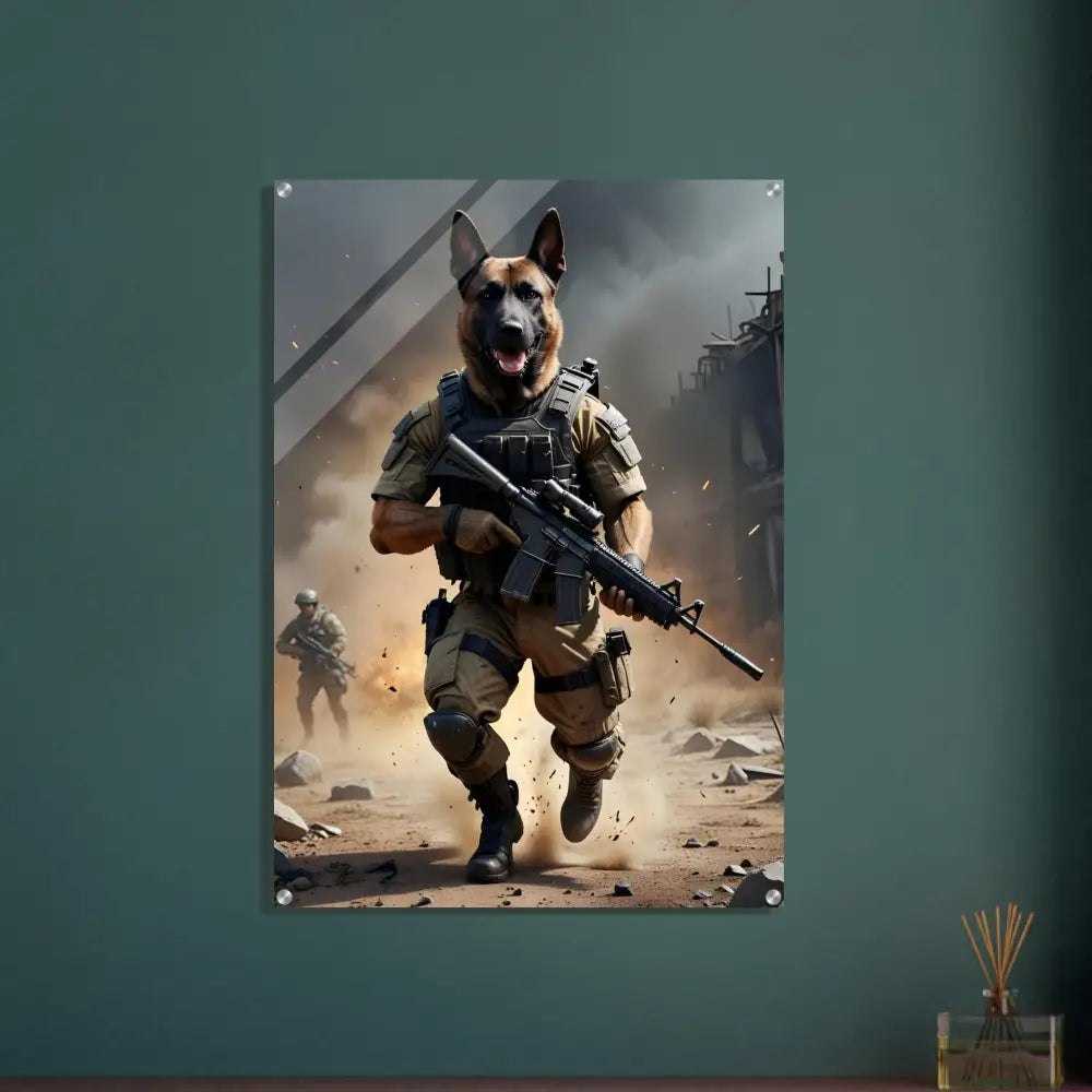 Framed dog soldier art acrylic print Battlehound Vanguard by PixiOnyx Crystal Precision