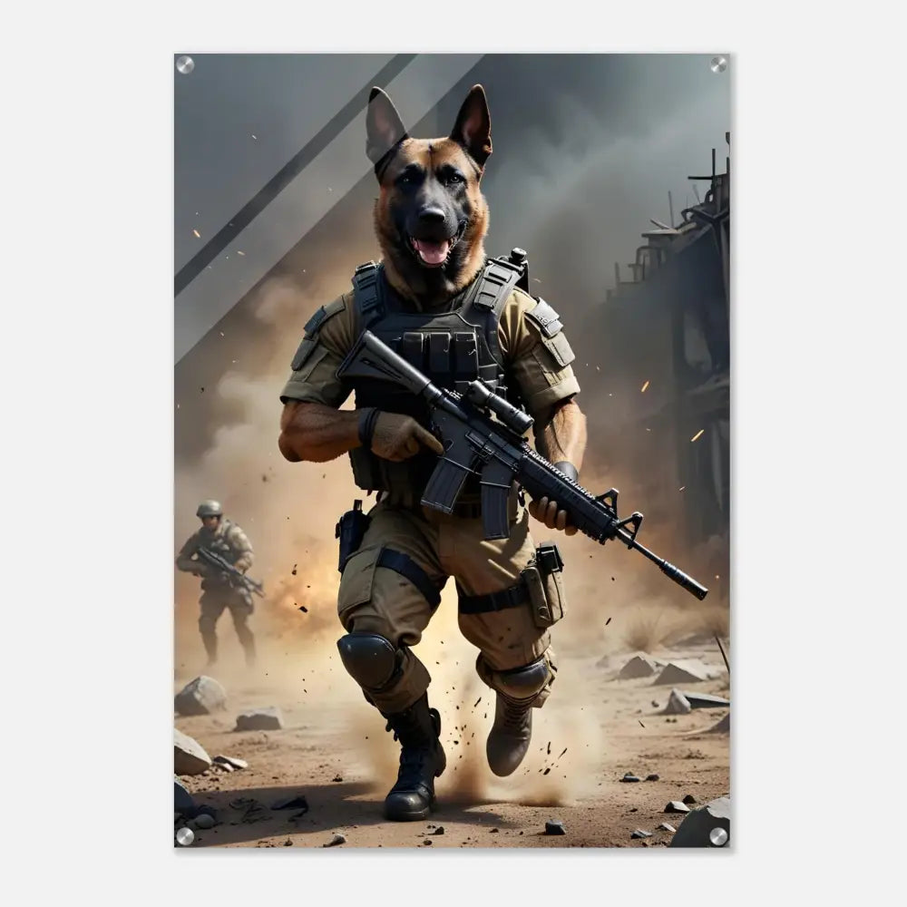 Acrylic Print of Anthropomorphic German Shepherd Soldier from PixiOnyx Battlehound Vanguard