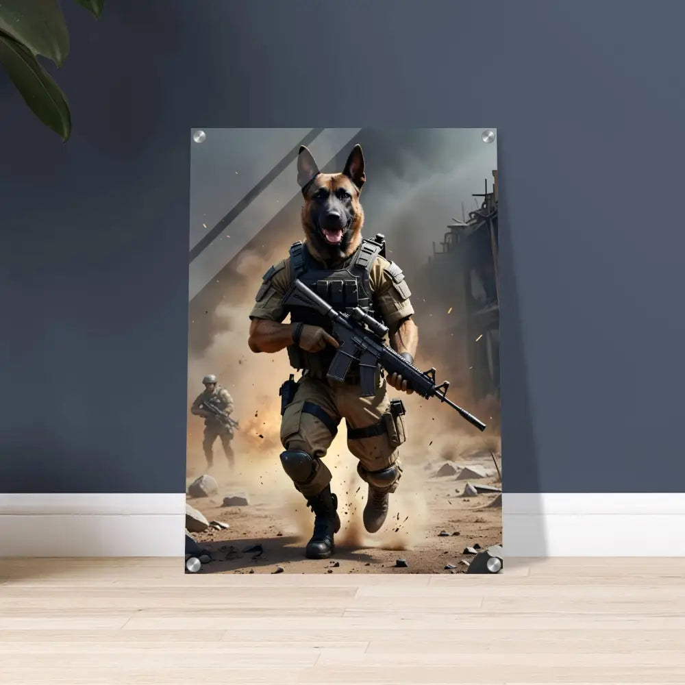 Dog soldier acrylic print artwork from PixiOnyx Battlehound Vanguard collection