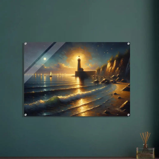 Lighthouse seascape acrylic print from PixiOnyx Painterly Depth & Reflection Series