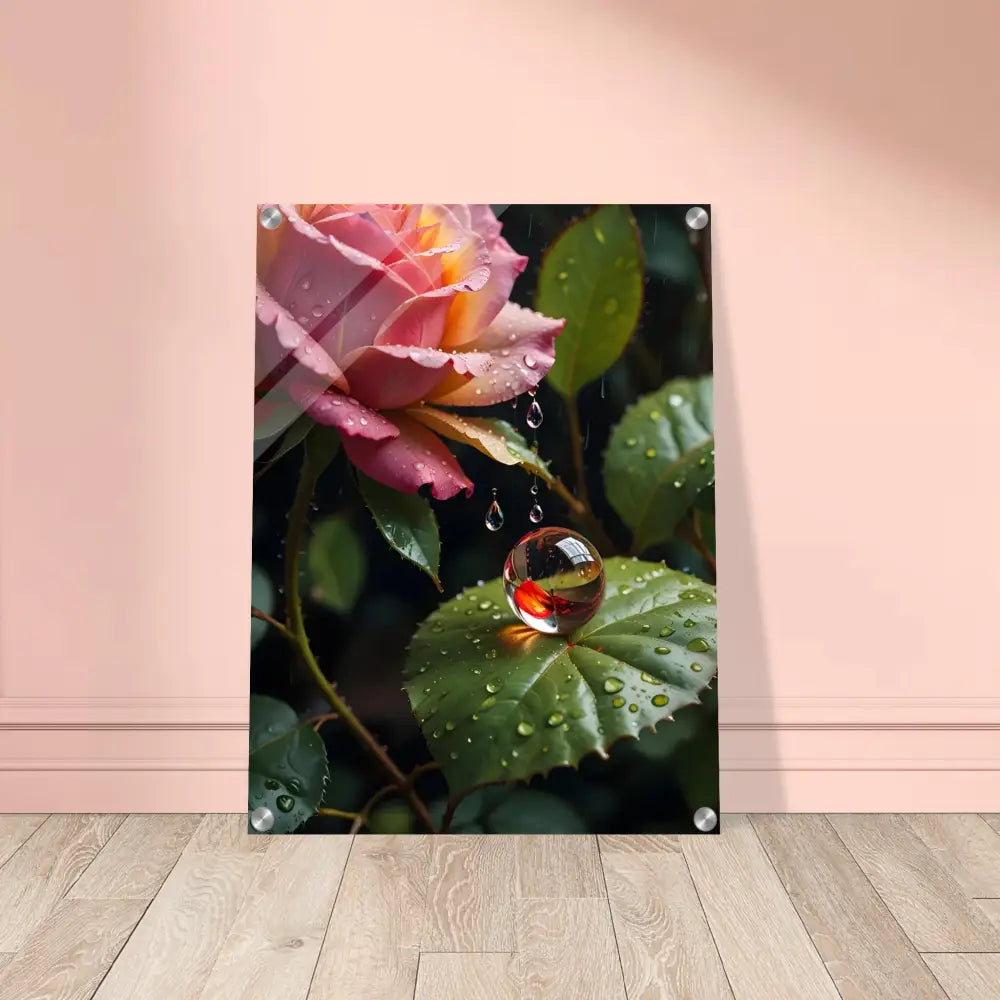 Rose and water droplet art print on Acrylic Print Blush Reverie from PixiOnyx Botanical Daydream