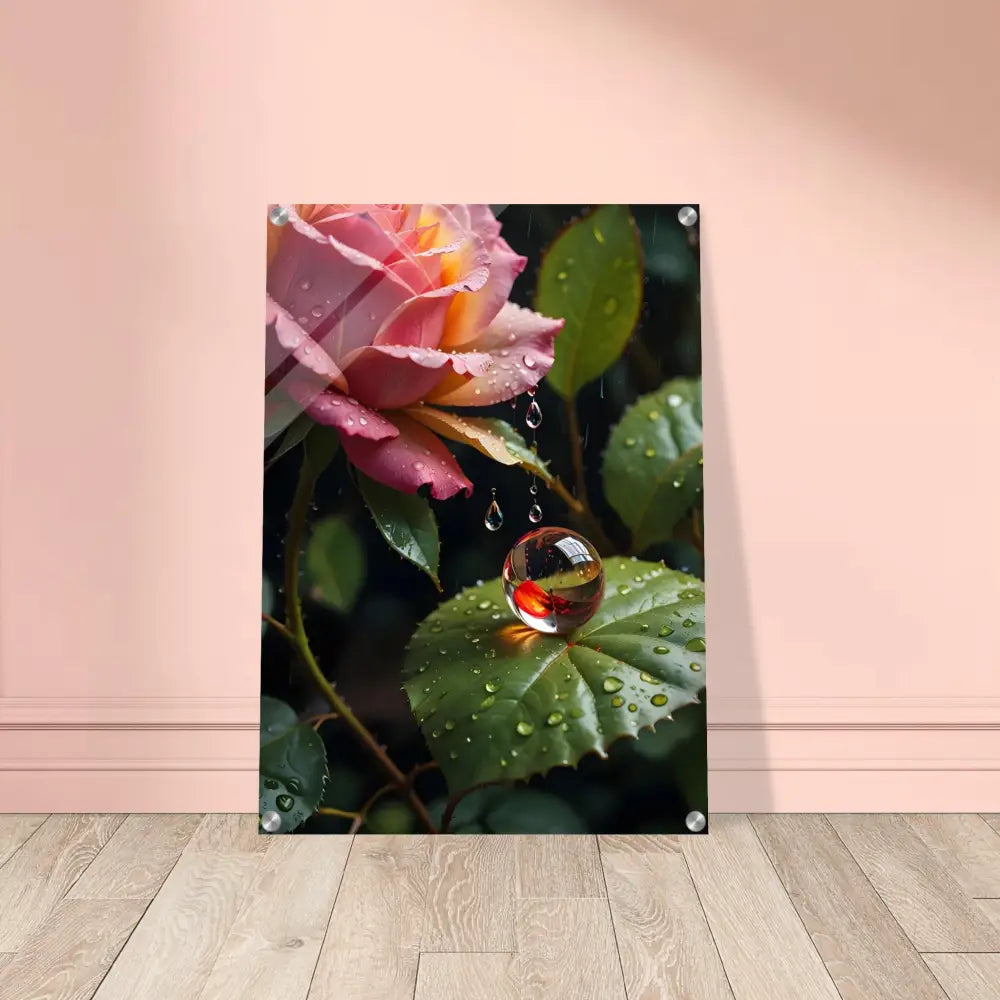 Rose and water droplet art print on Acrylic Print Blush Reverie by PixiOnyx Botanical Daydream