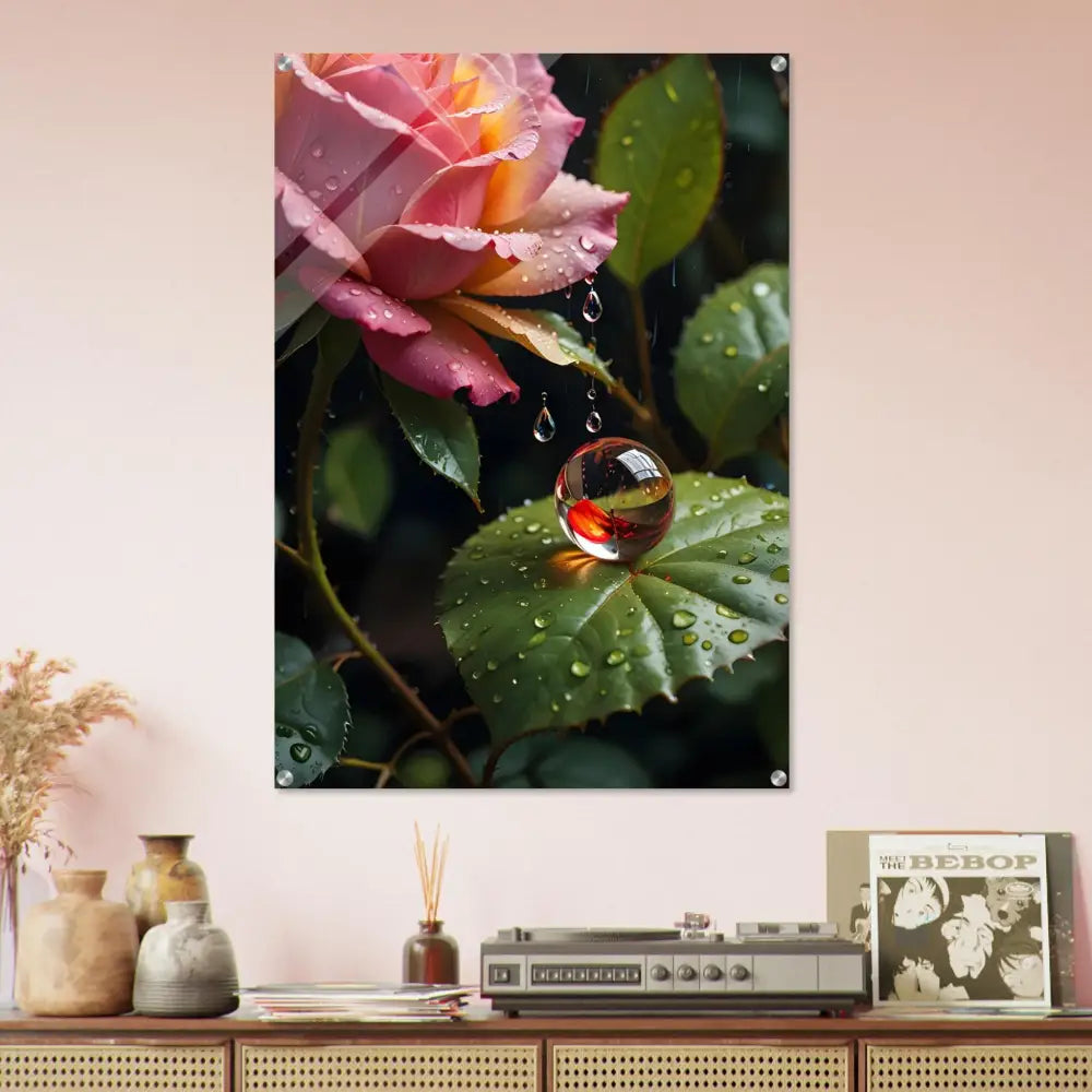 Acrylic print featuring Rose and marble wall art, Blush Reverie by PixiOnyx Botanical Daydream