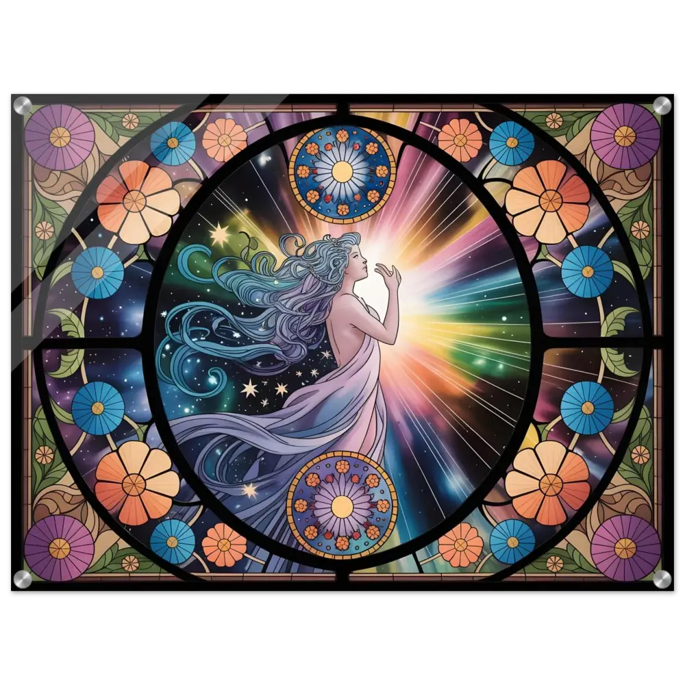 Stained glass art nouveau panel acrylic print Celestial Bloom PixiOnyx Glasslight Panel