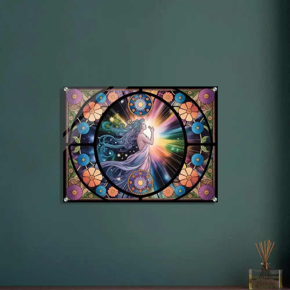 Colorful stained-glass-style artwork on Acrylic Print Celestial Bloom PixiOnyx Glasslight Panel
