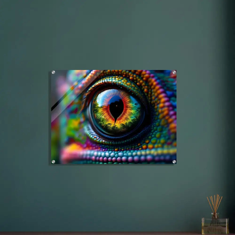 Colorful chameleon eye art on Acrylic Print Chameleons Prism by PixiOnyx Hypnotic Gaze