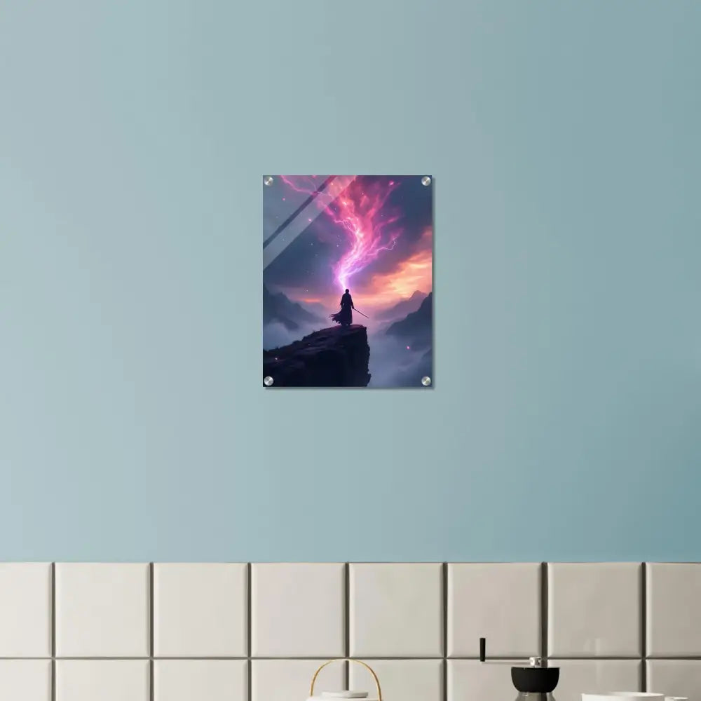 Framed fantasy art Acrylic Print Cliff Warrior The Edge of Power PixiOnyx Crystal Display