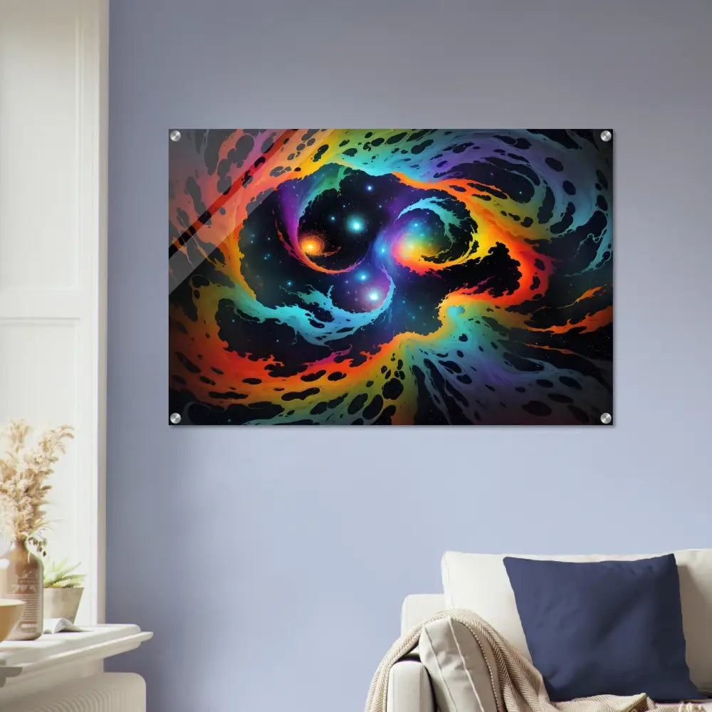 Rainbow nebula acrylic wall art for Cosmic Tides PixiOnyx abstract dreamscape crystal