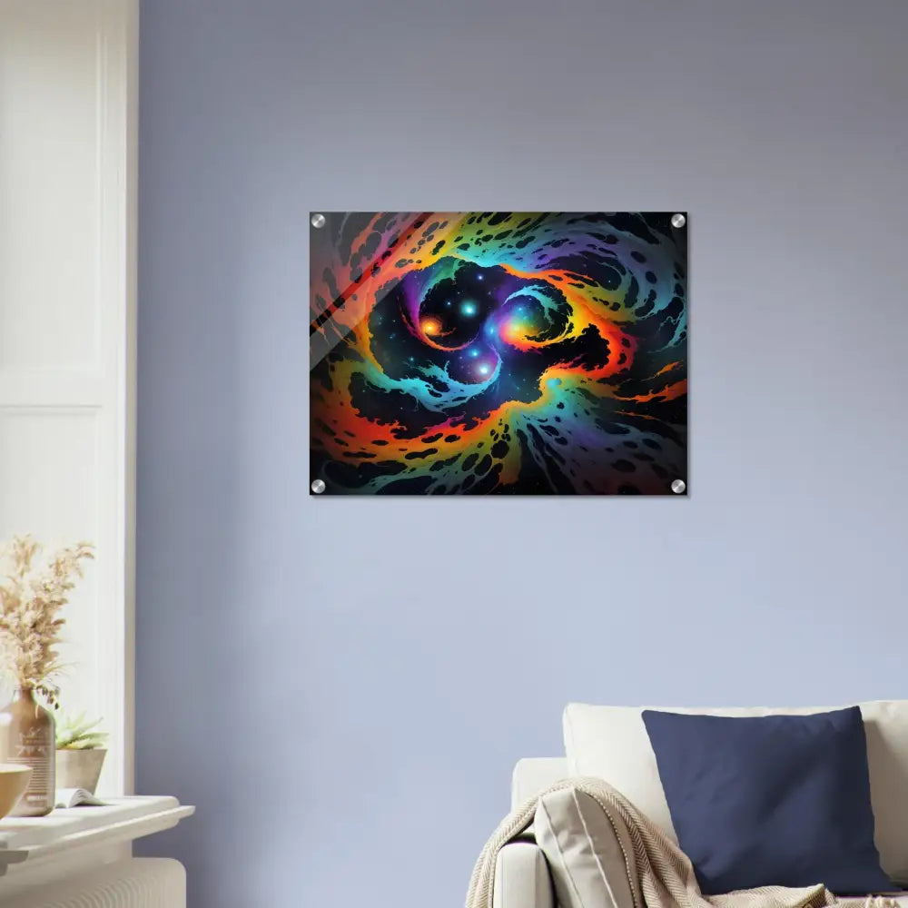 Colorful abstract space art acrylic print titled Cosmic Tides by PixiOnyx Abstract Dreamscape