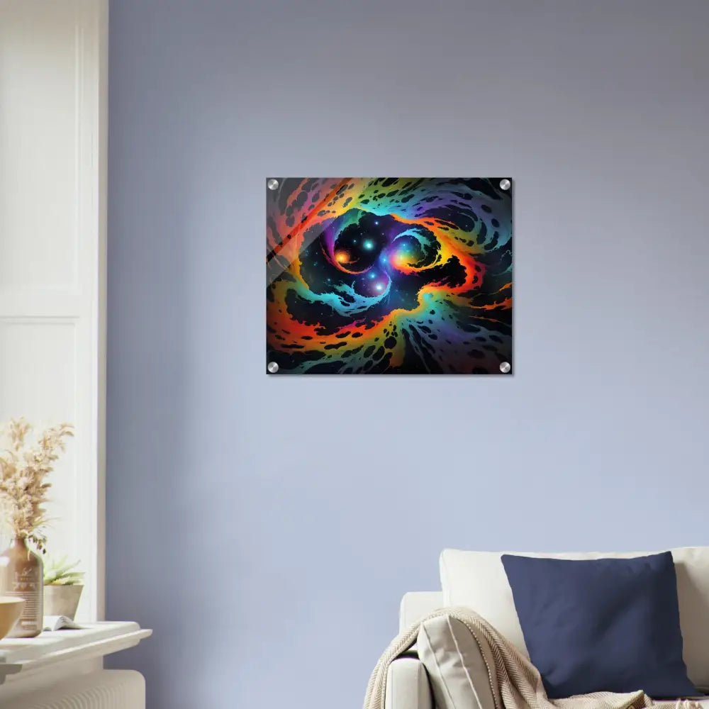 Colorful abstract space art acrylic print titled Cosmic Tides by PixiOnyx Abstract Dreamscape