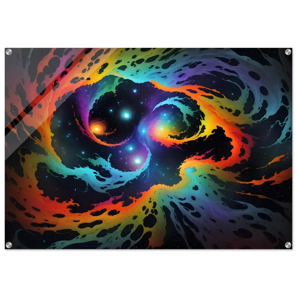 Colorful cosmic nebula art on Acrylic Print Cosmic Tides PixiOnyx Abstract Dreamscape Crystal