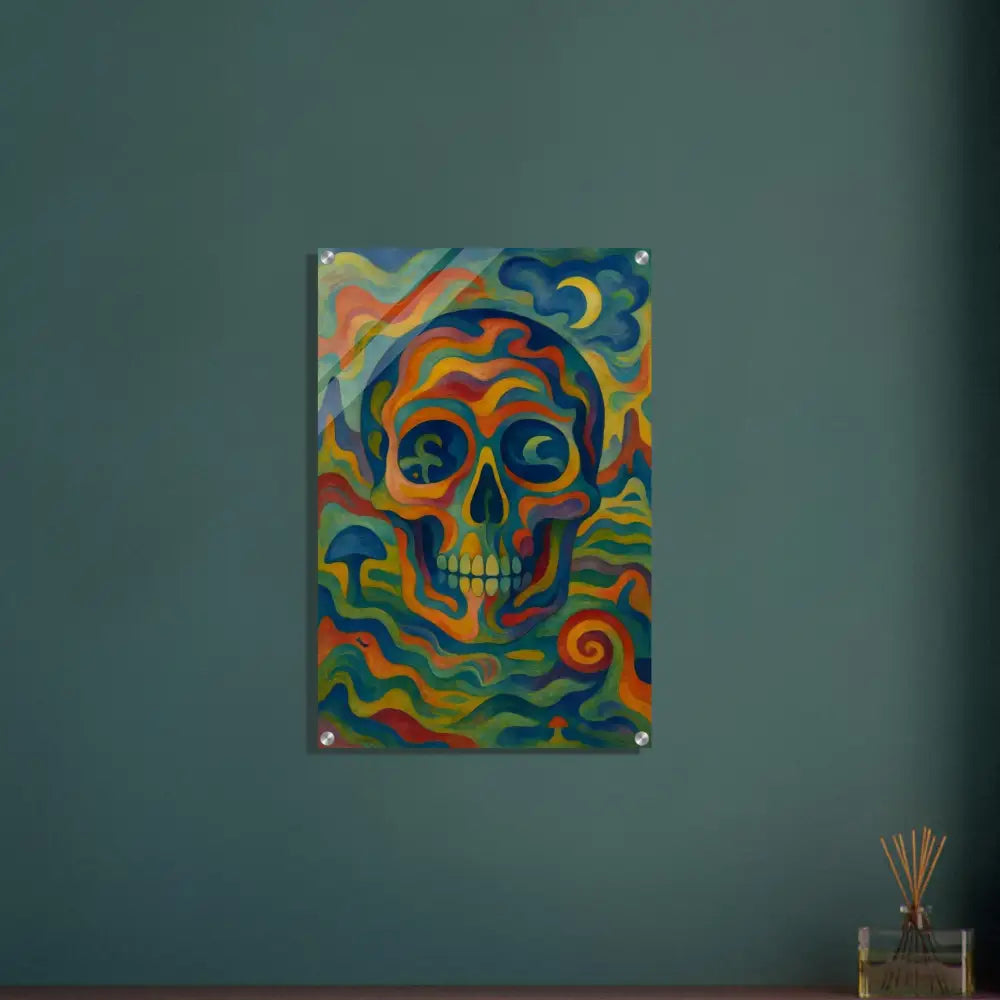 Colorful skull artwork Acrylic Print Craniocolor PixiOnyx Vibrant Glasslike Skull Art