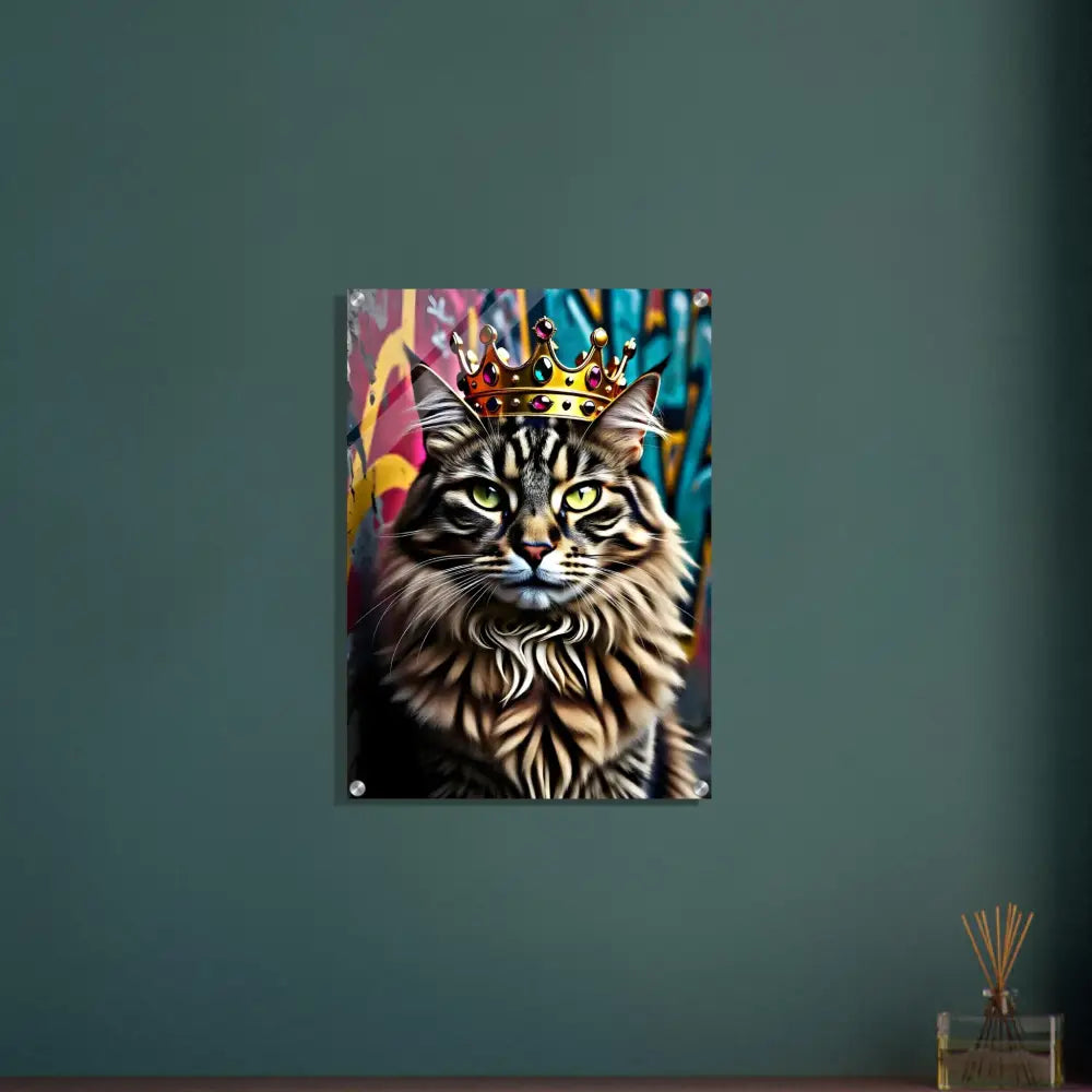 Acrylic print of a cat wearing a crown for urban Cat decor titled Crown Meowjesty