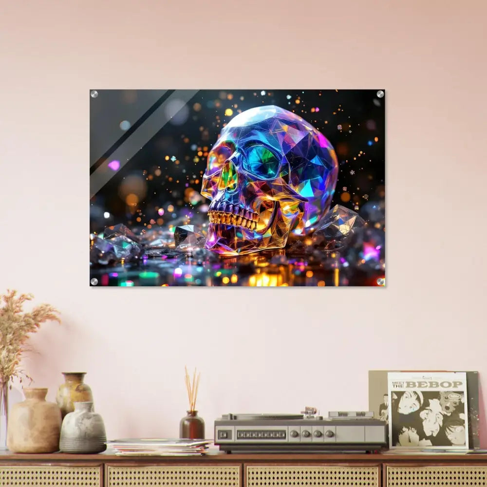 Colorful geometric skull art acrylic print Crystal Skull Prism PixiOnyx Crystal Clarity Edition