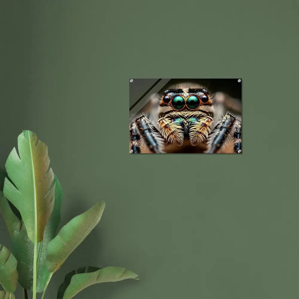 Framed close-up of an eight-eyed spider in a PixiOnyx Nature Obscura Acrylic Print