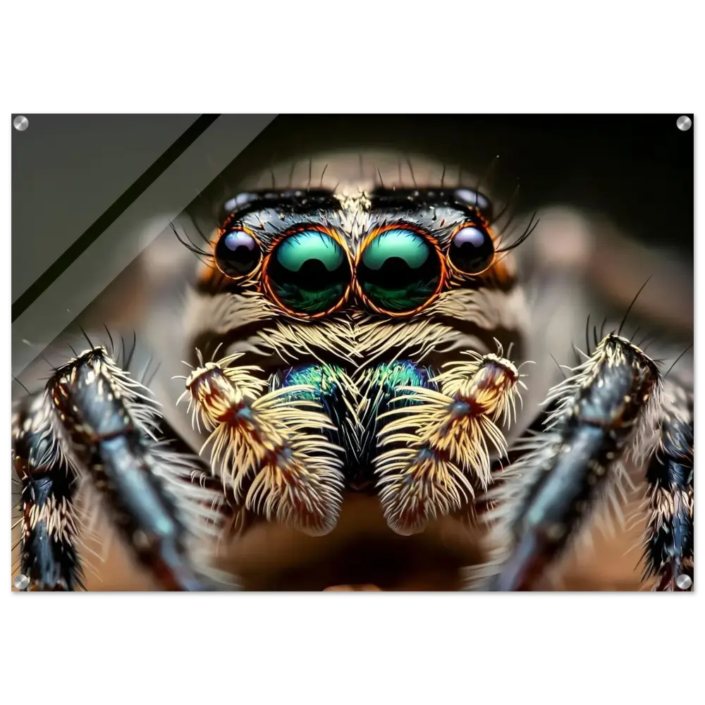 Close-up of a jumping spider macro shot on Acrylic Print Eight-Eyed Watcher PixiOnyx