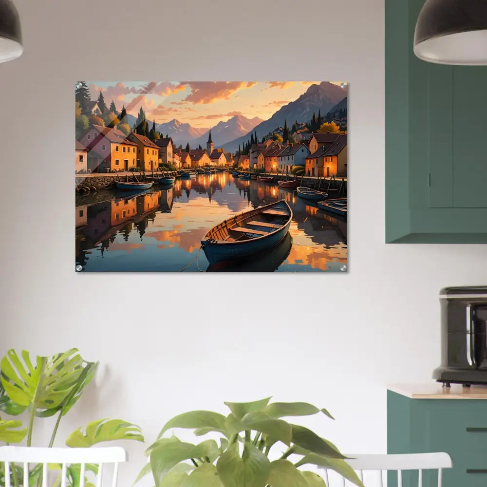 Framed landscape painting Acrylic Print Evening Glow on Water PixiOnyx Crystal Calm Display