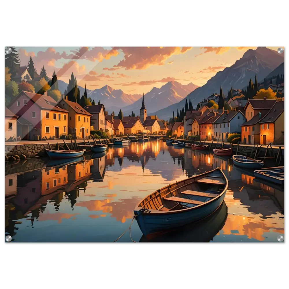 Framed landscape painting Acrylic Print Evening Glow on Water PixiOnyx Crystal Calm Display