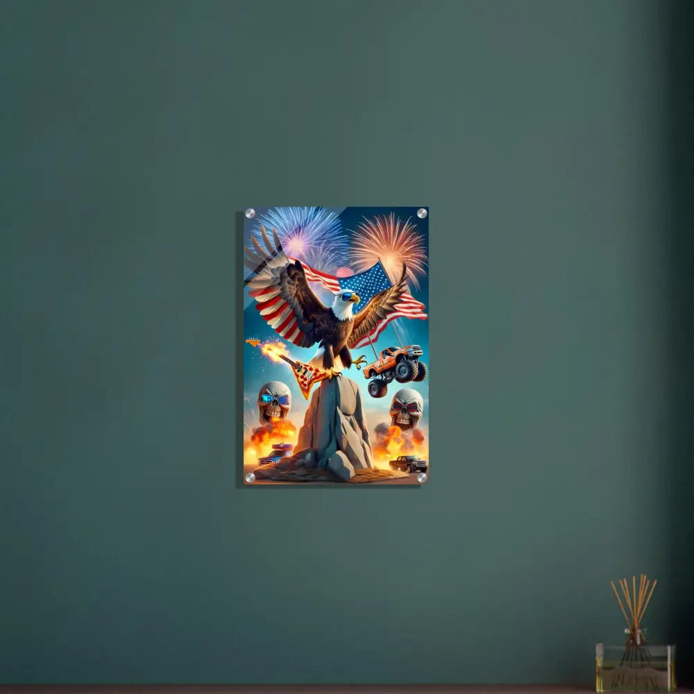 Patriotic eagle and monster truck art on Acrylic Print Freedom Shreds Eternal PixiOnyx