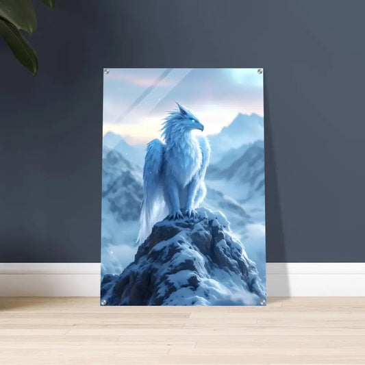 Framed Dragon artwork displayed on Acrylic Print Frostpeak Gryphon PixiOnyx Fantasy Display